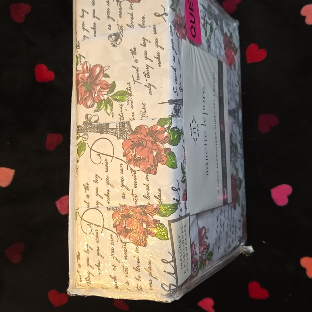 Nanette Lepore Floral Script Queen Sheet Set - Picture 2 of 4